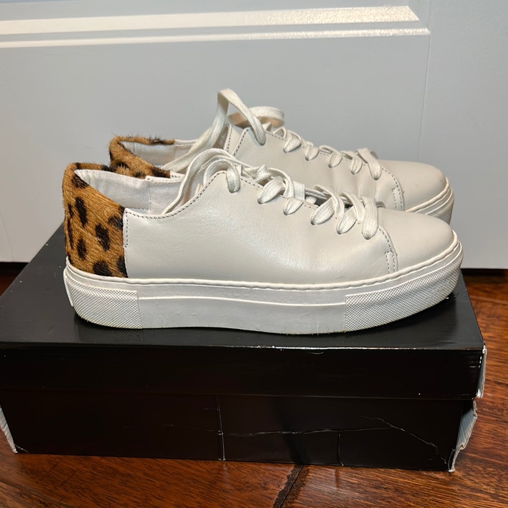 Leopard Accent White Leather Sneakers